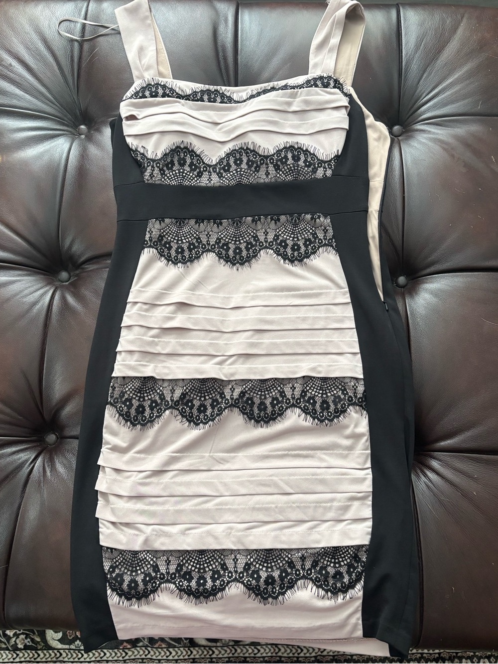 Jax Blush and Black Lace-Trim Mini Dress